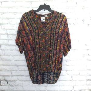 Xinqu Button Up Shirt Womens XS Floral Boxy Oversize Rayon Abstract 90's